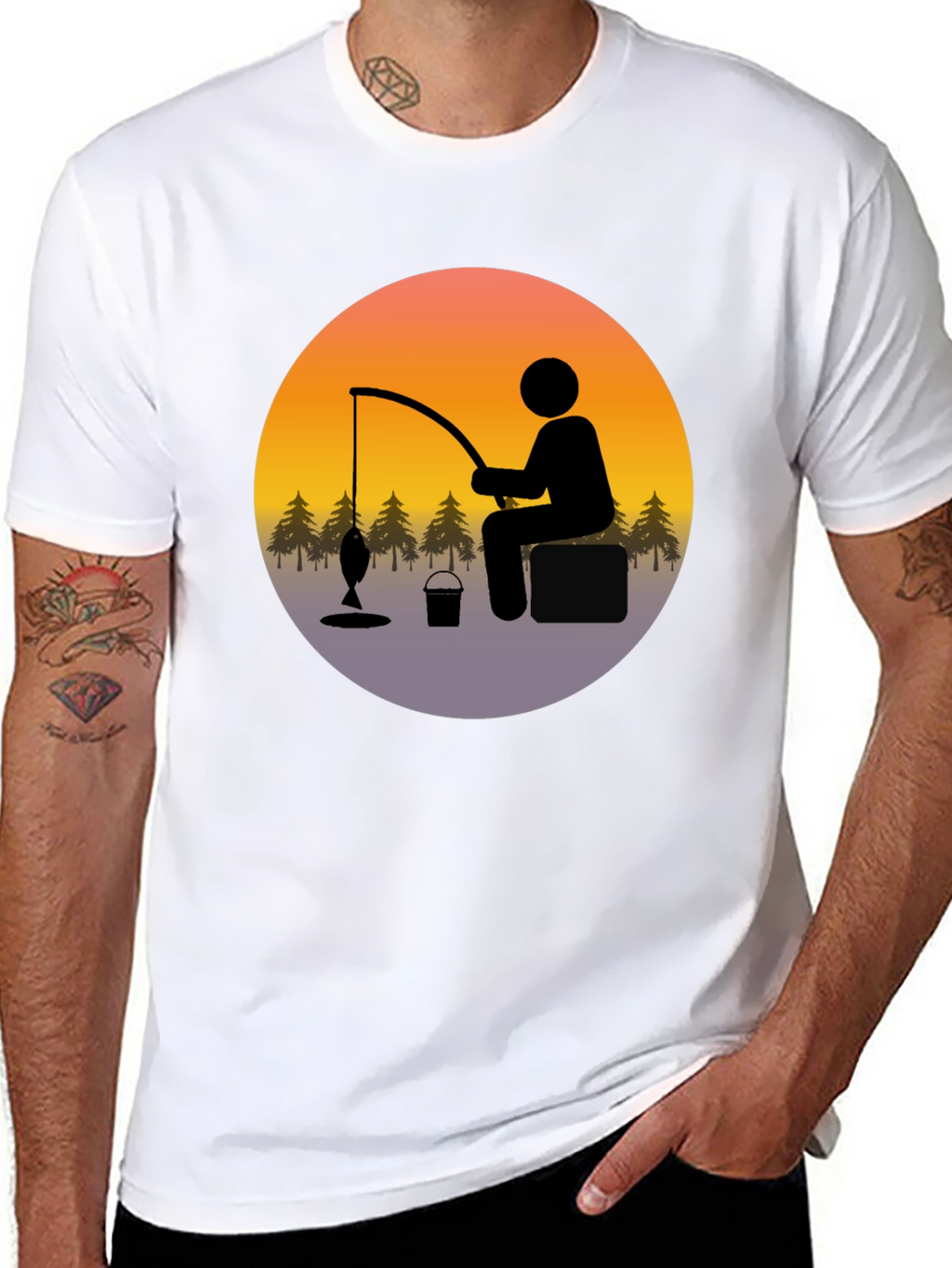 Fisherman Graphic Tee - Black Cotton Blend