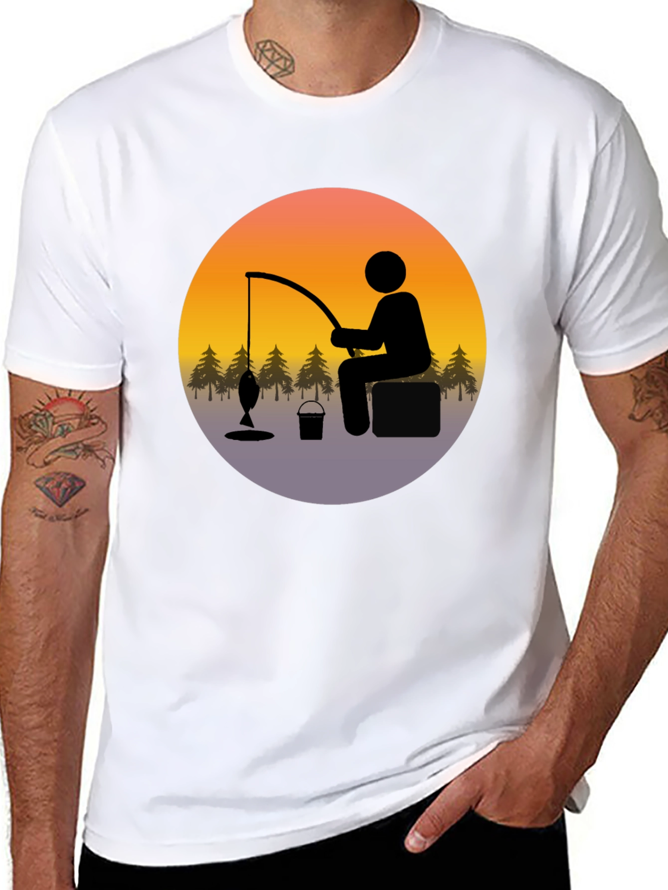 Fisherman Graphic Tee - Black Cotton Blend