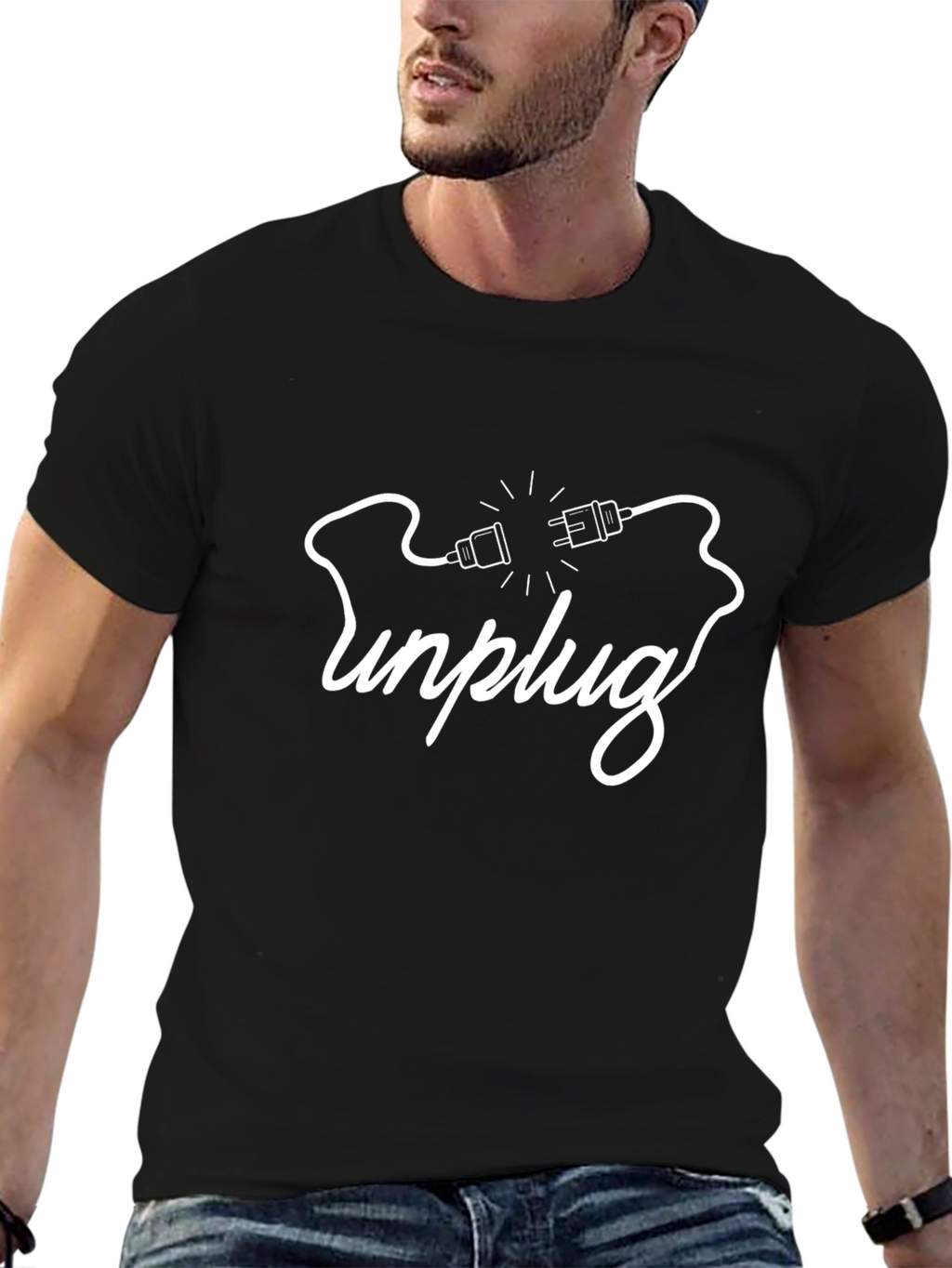 Unplug Graphic Tee - Black Crew Neck T-Shirt