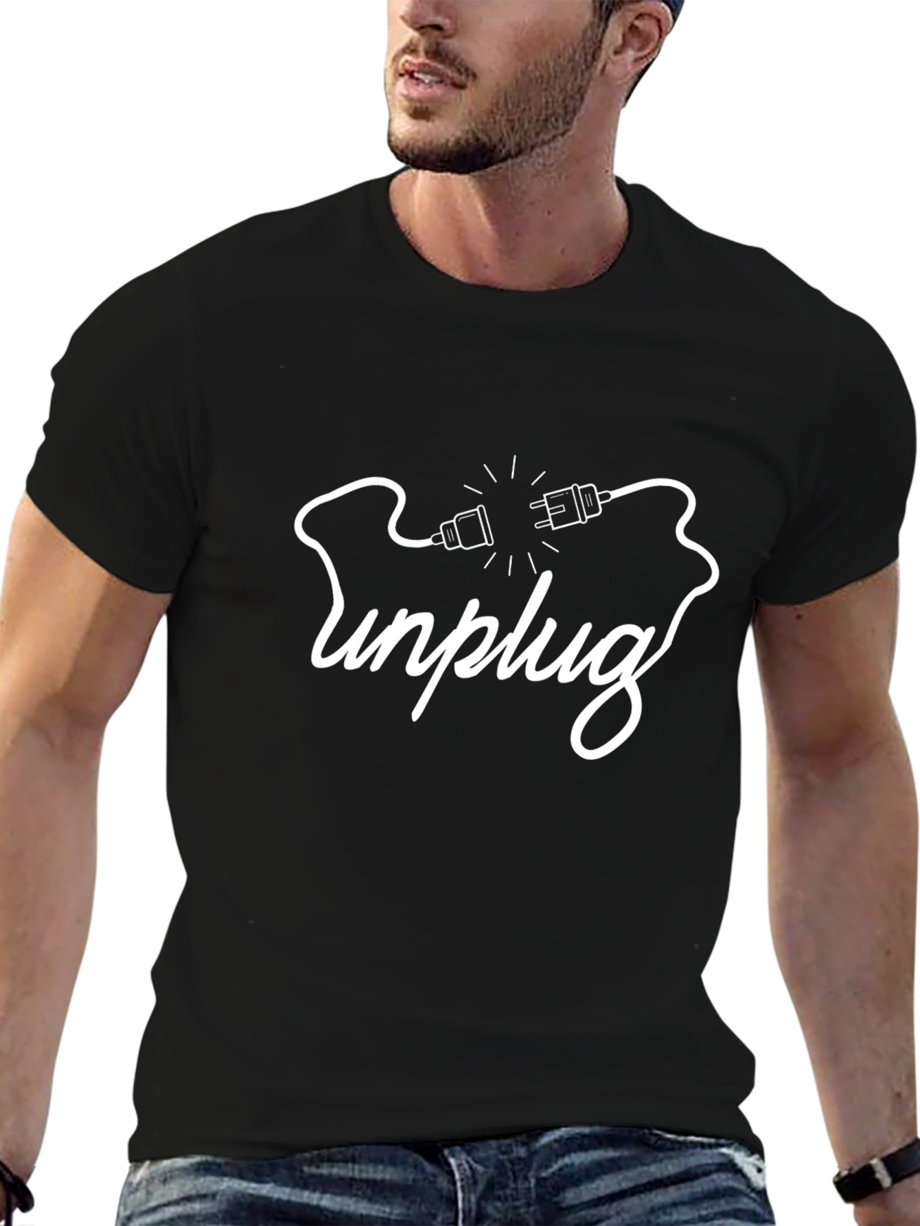 Unplug Graphic Tee - Black Crew Neck T-Shirt