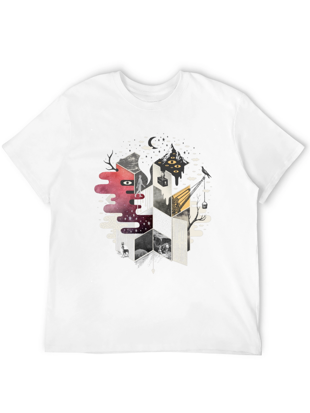 Abstract Geometric Dreamscape Graphic Tee - Black