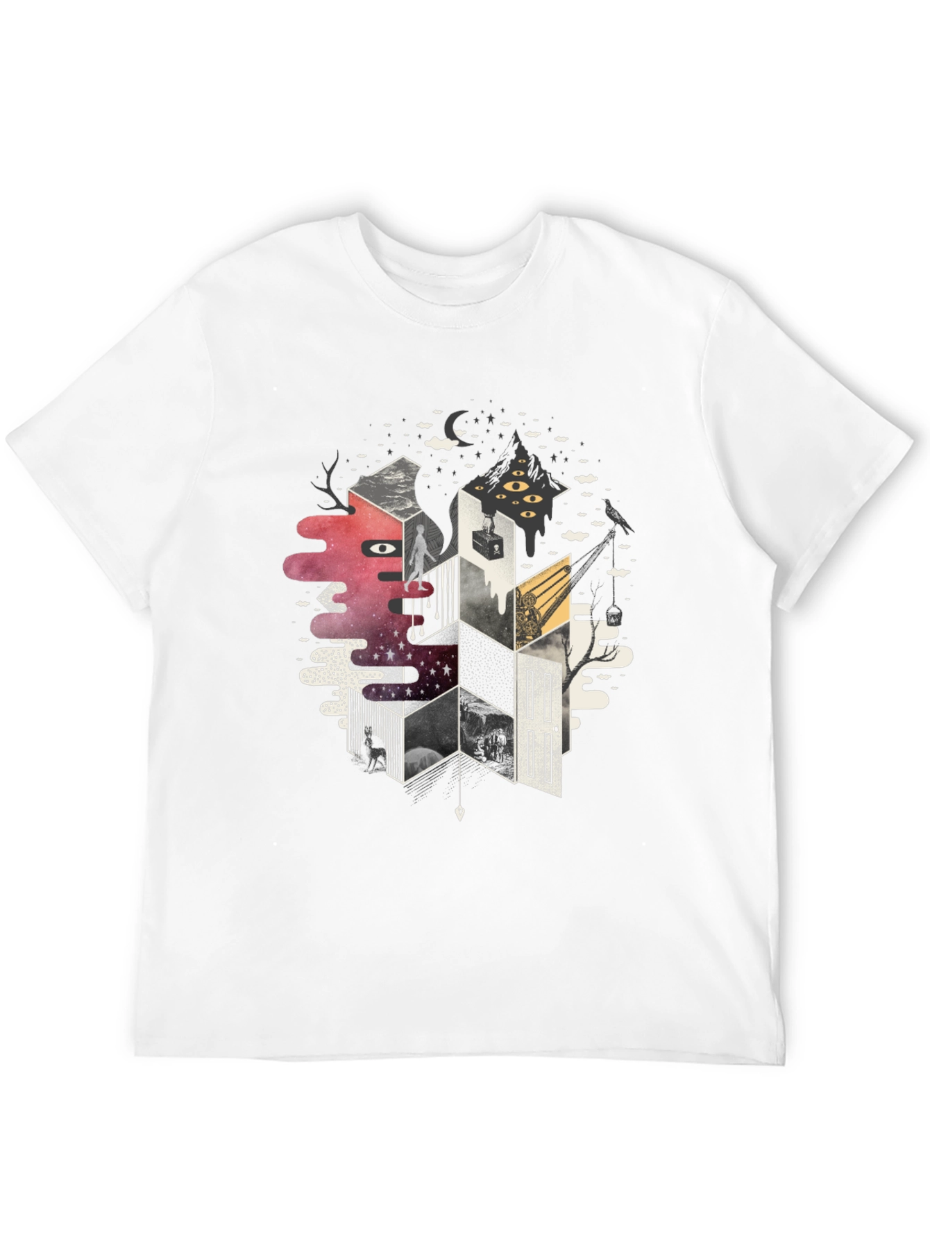 Abstract Geometric Dreamscape Graphic Tee - Black