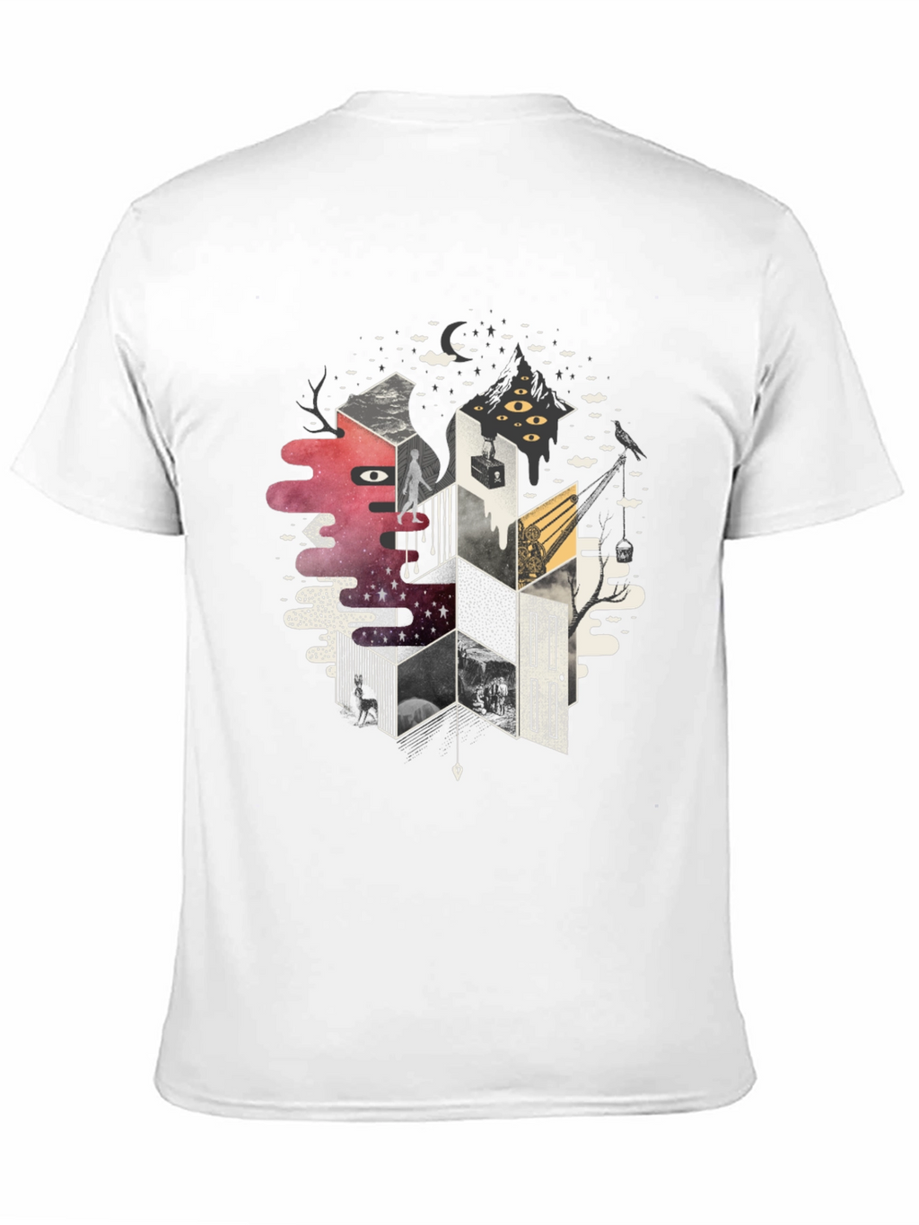 Abstract Geometric Dreamscape Graphic Tee - Black