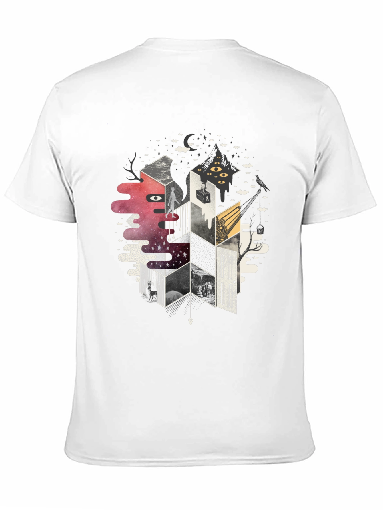 Abstract Geometric Dreamscape Graphic Tee - Black