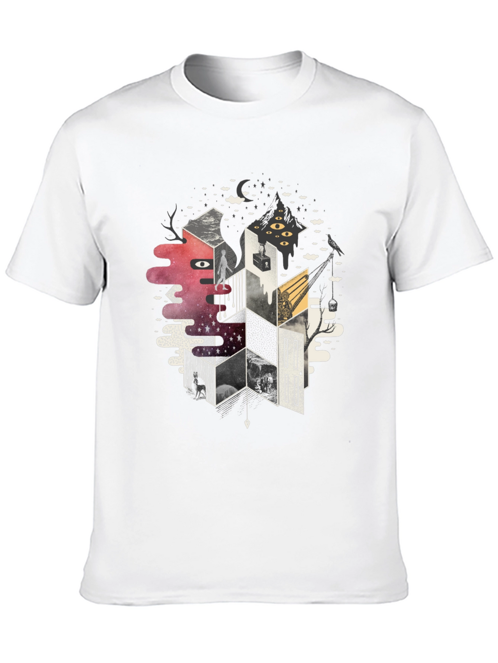 Abstract Geometric Dreamscape Graphic Tee - Black