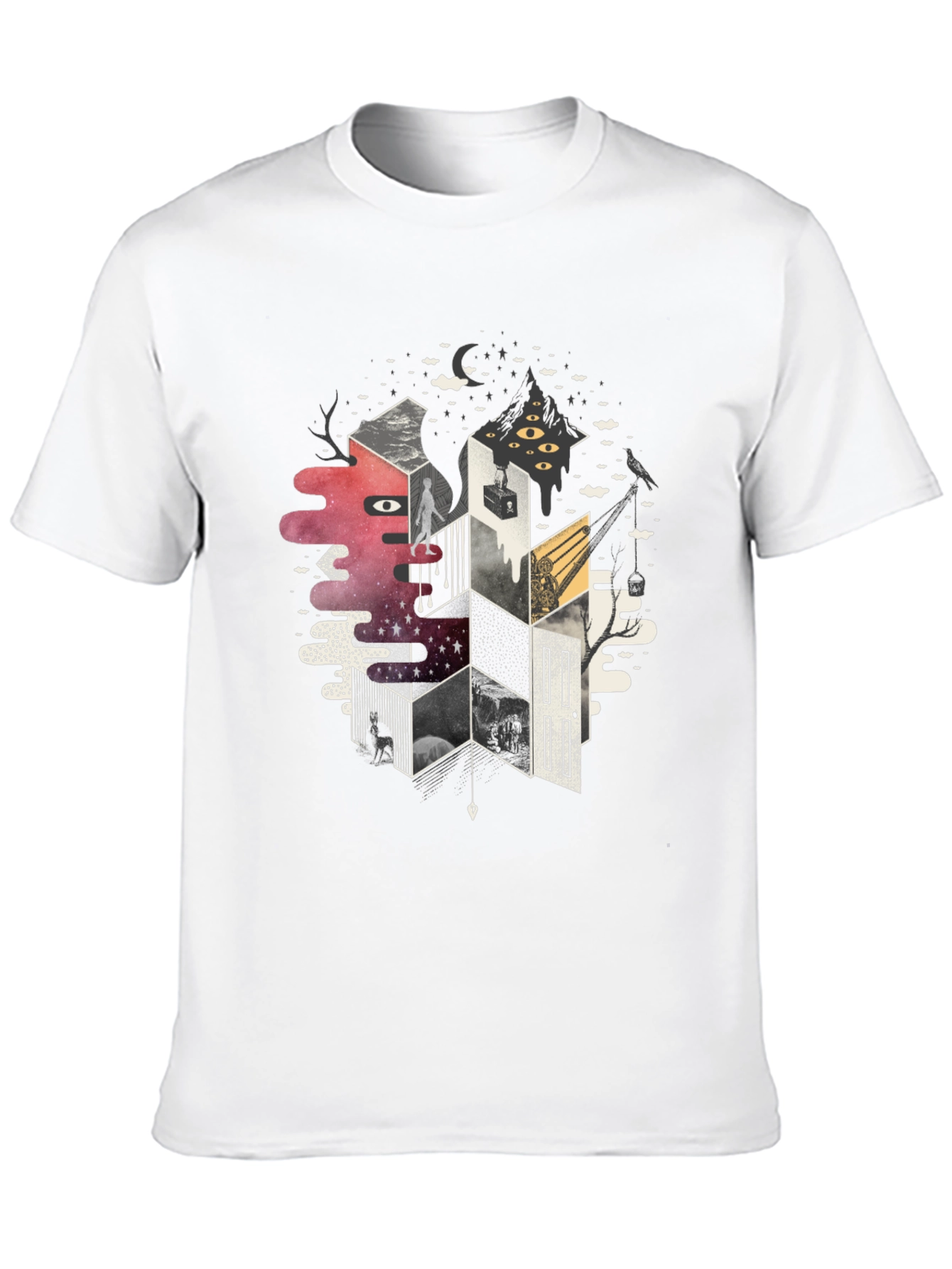 Abstract Geometric Dreamscape Graphic Tee - Black