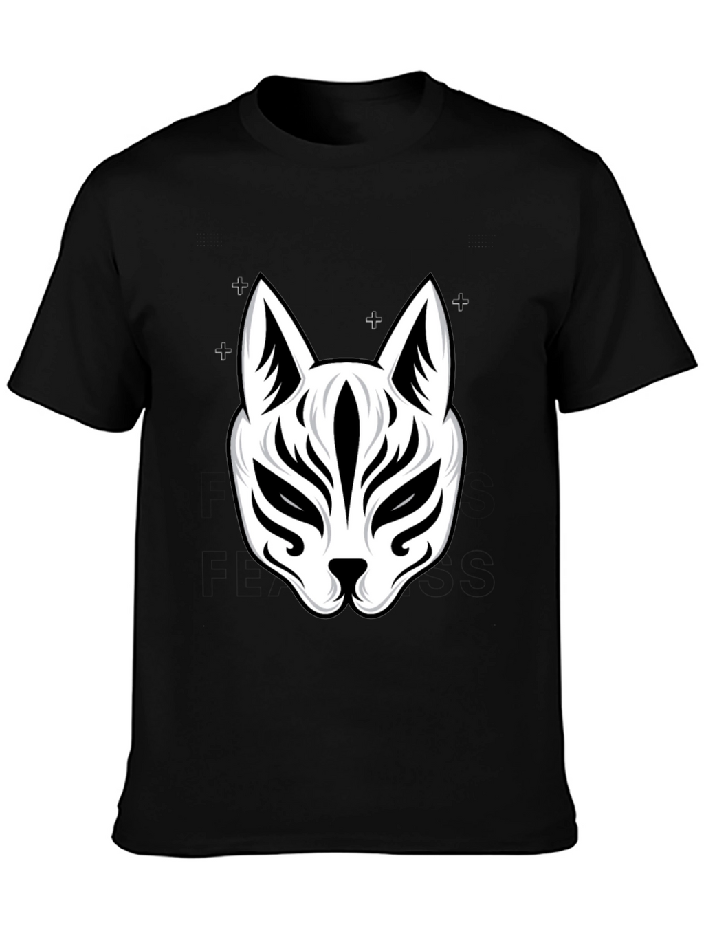 Black T-Shirt with White Kitsune Mask Graphic