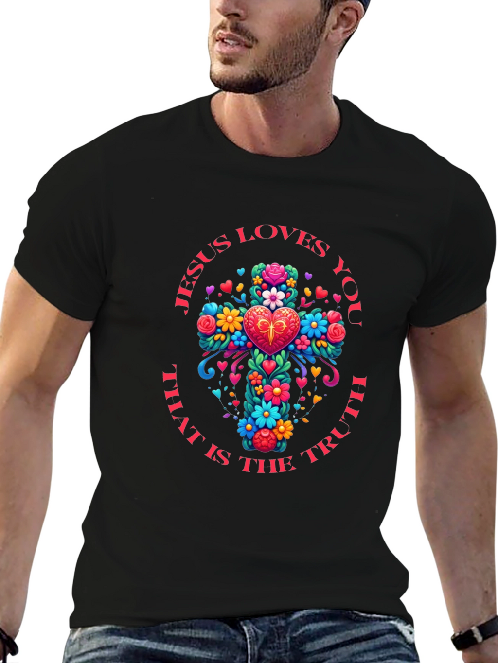 Jesus Loves You Floral Cross T-Shirt