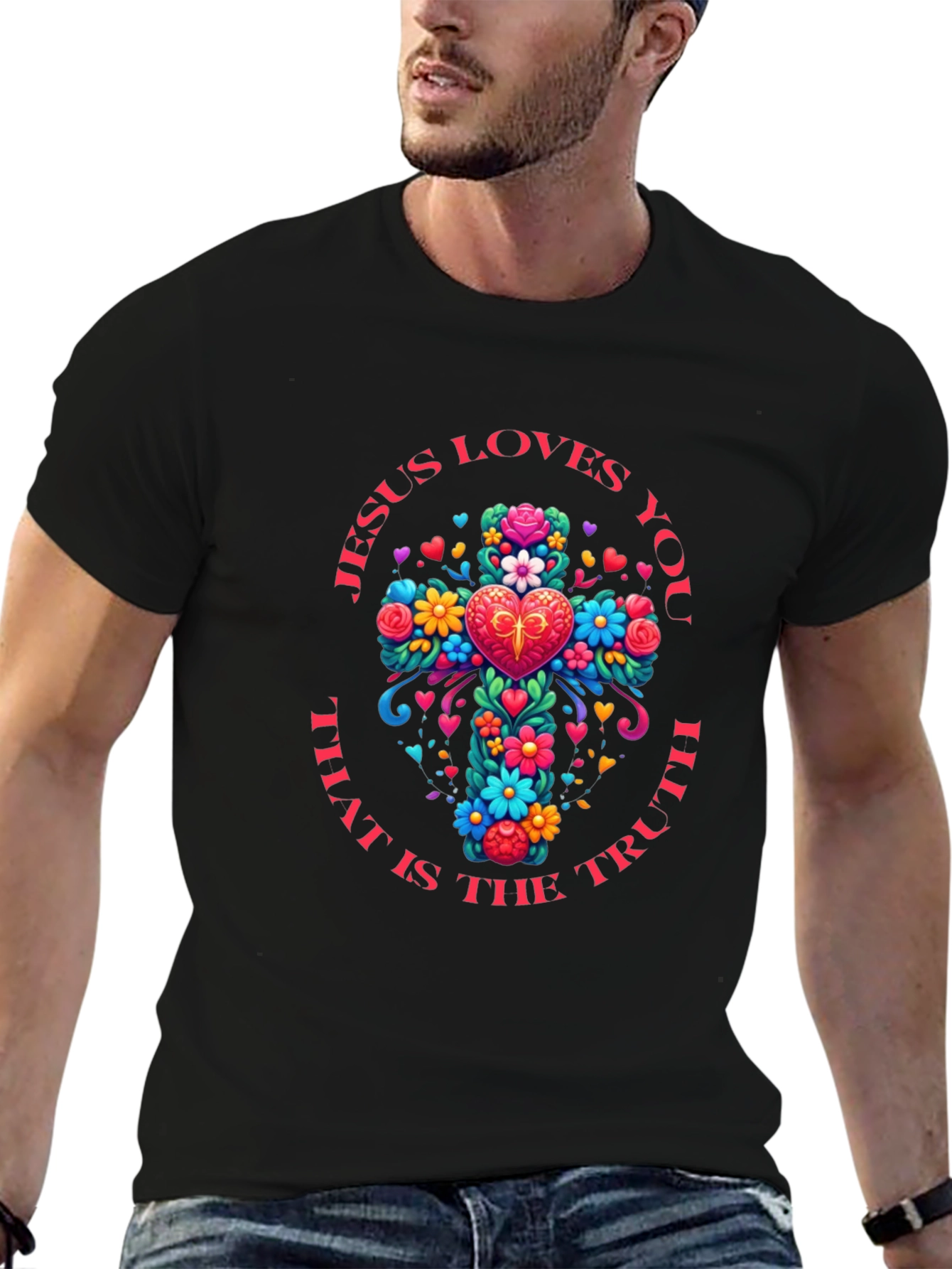 Jesus Loves You Floral Cross T-Shirt