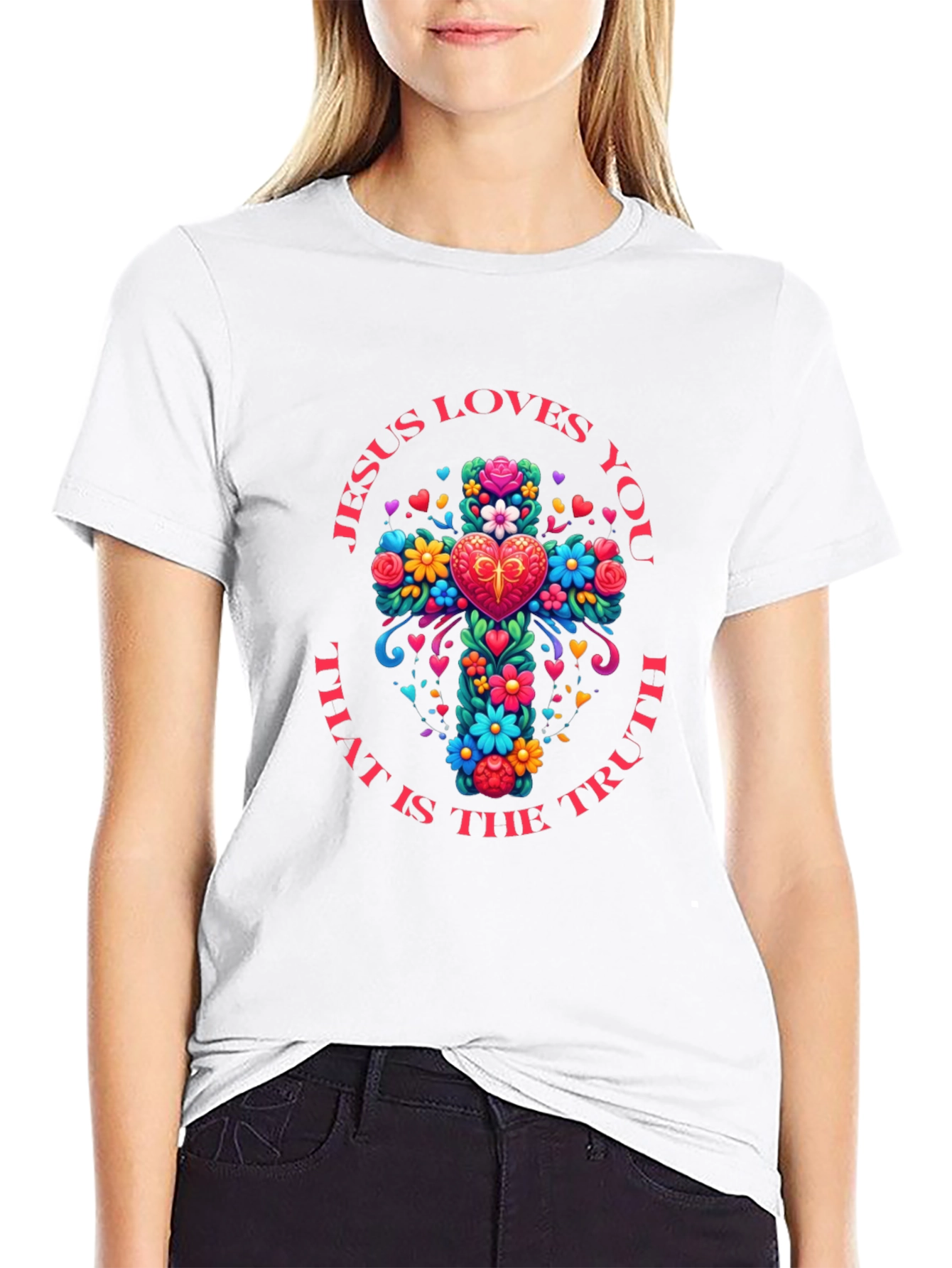 Jesus Loves You Floral Cross T-Shirt