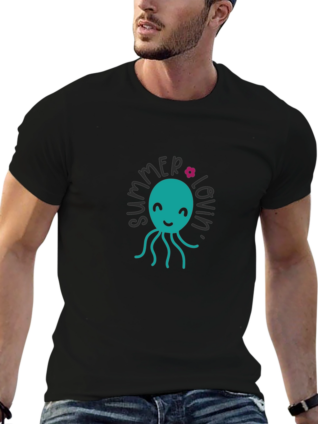 Summer Lovin Octopus Graphic Tee - Black
