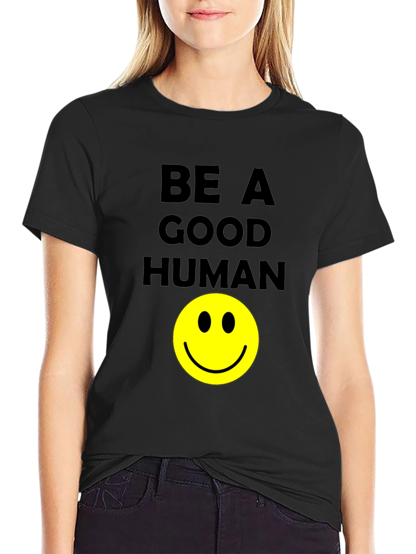Be A Good Human Smiley Face Graphic T-Shirt