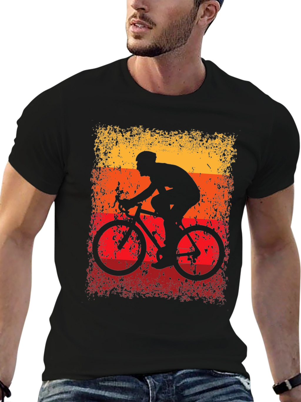 Retro Cycling T-Shirt - Black Cotton Blend