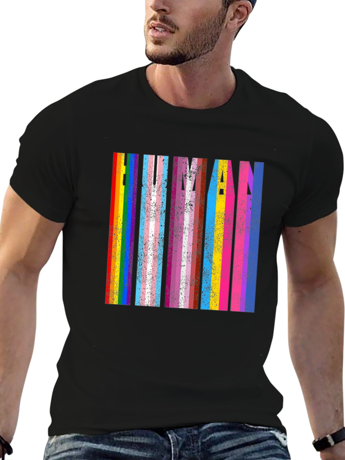 Human Pride T-Shirt: Rainbow & Transgender Flag