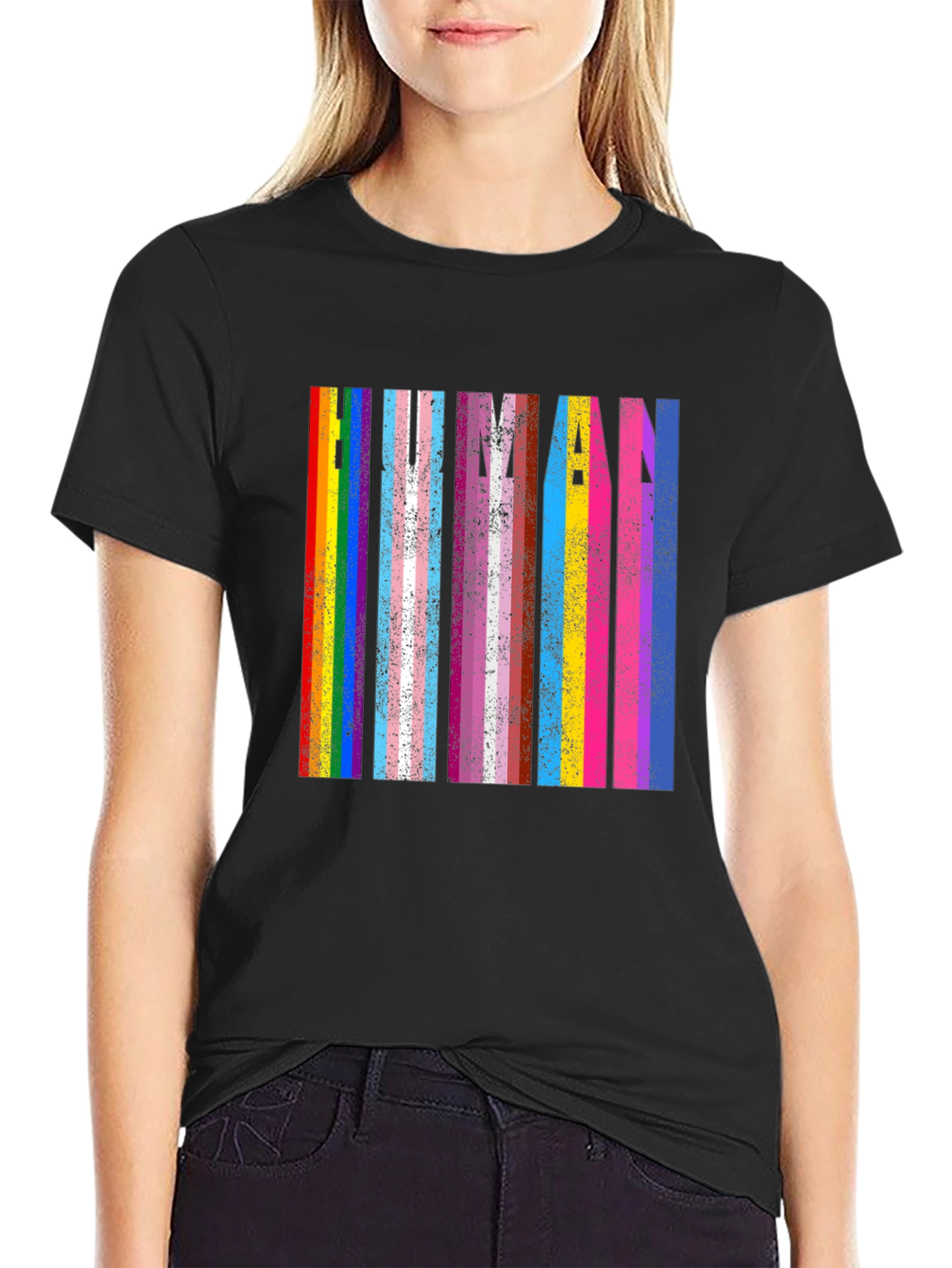 Human Pride T-Shirt: Rainbow & Transgender Flag