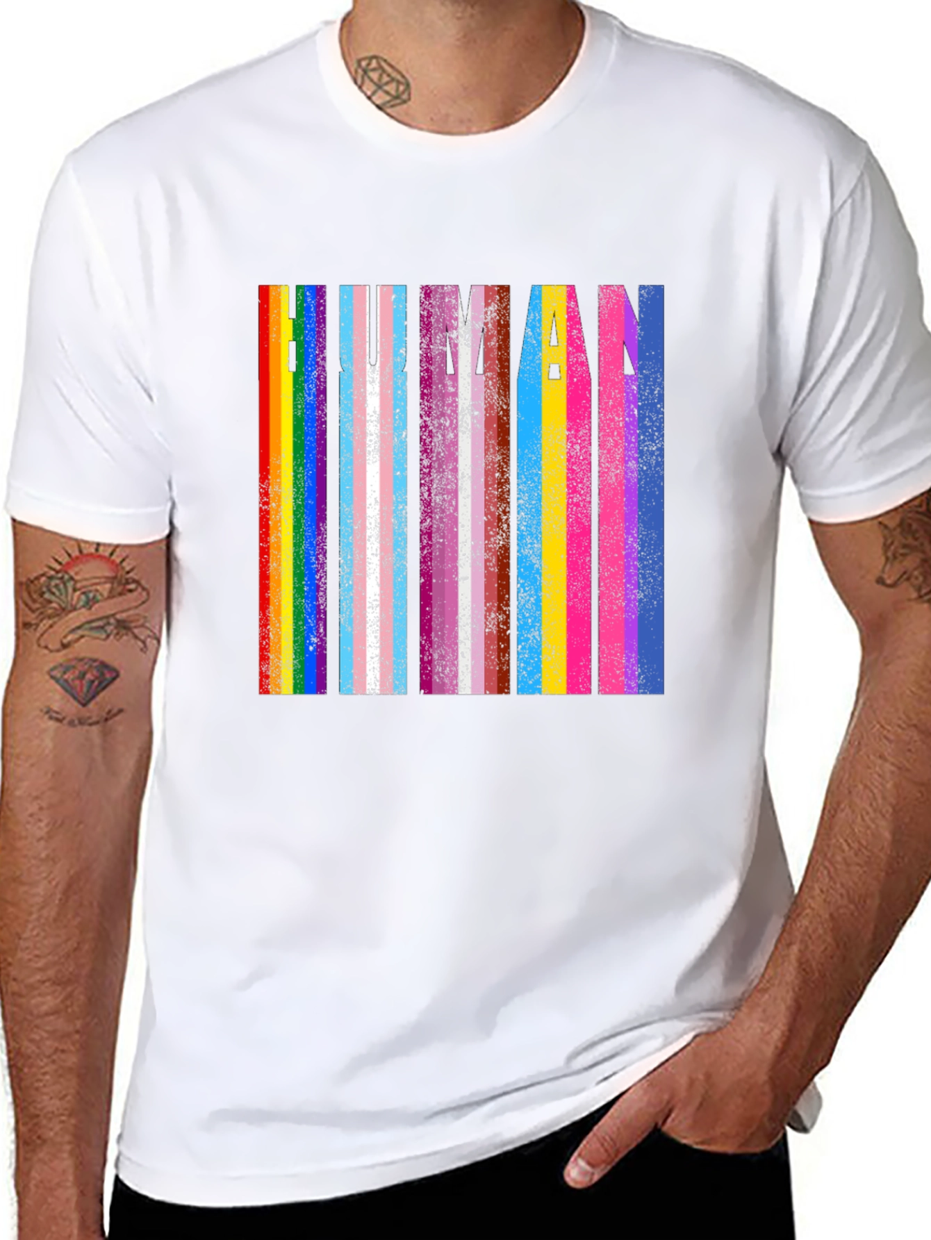 Human Pride T-Shirt: Rainbow & Transgender Flag