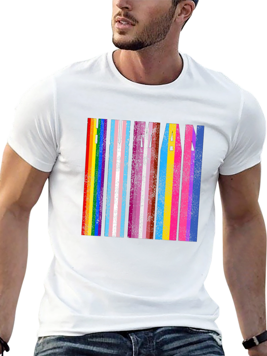 Human Pride T-Shirt: Rainbow & Transgender Flag