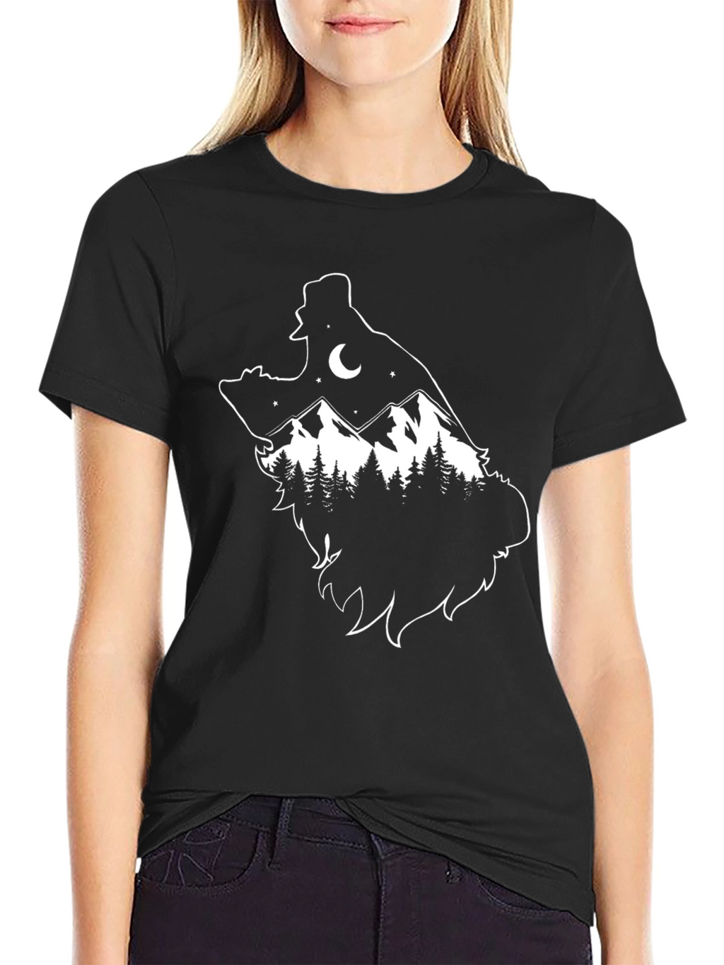 Wolf Mountain Scene T-Shirt - Black