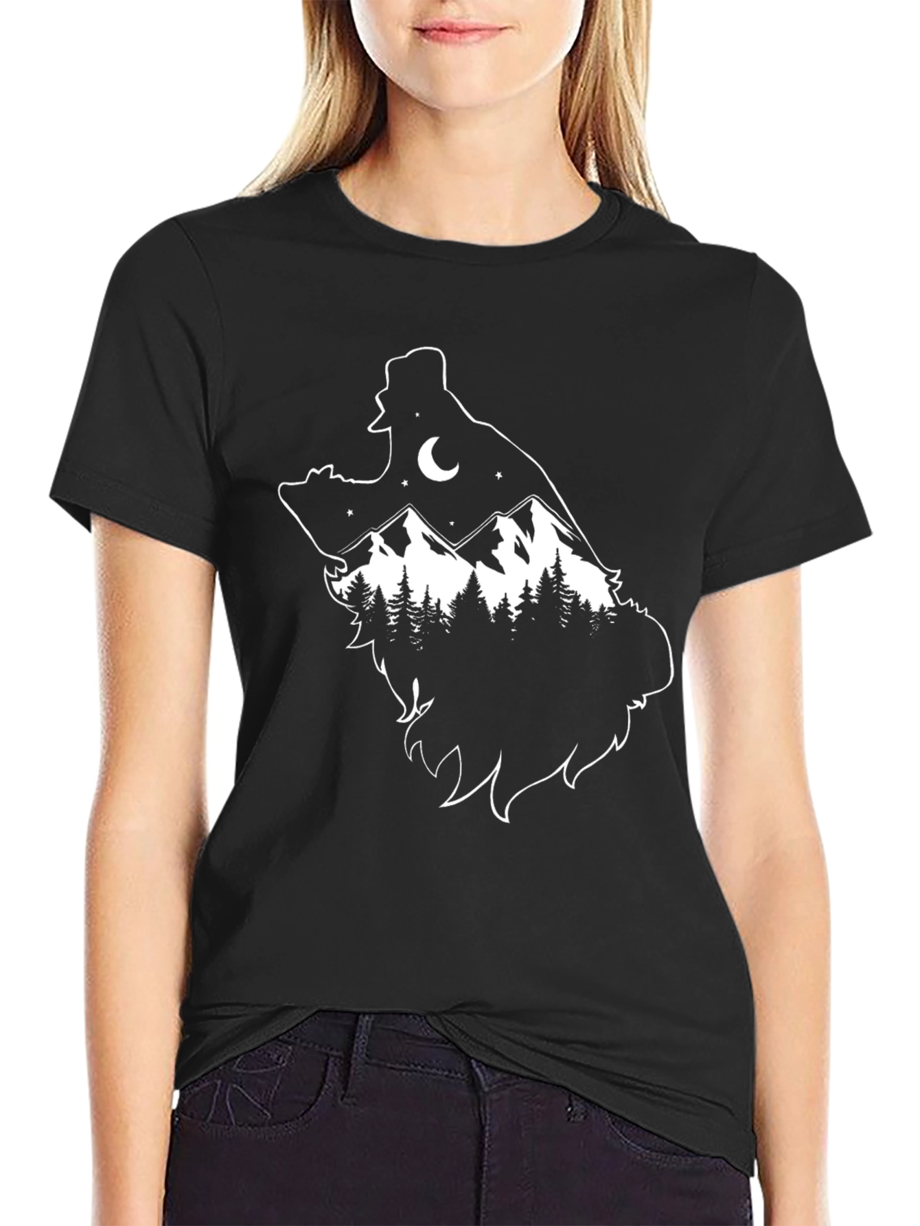 Wolf Mountain Scene T-Shirt - Black