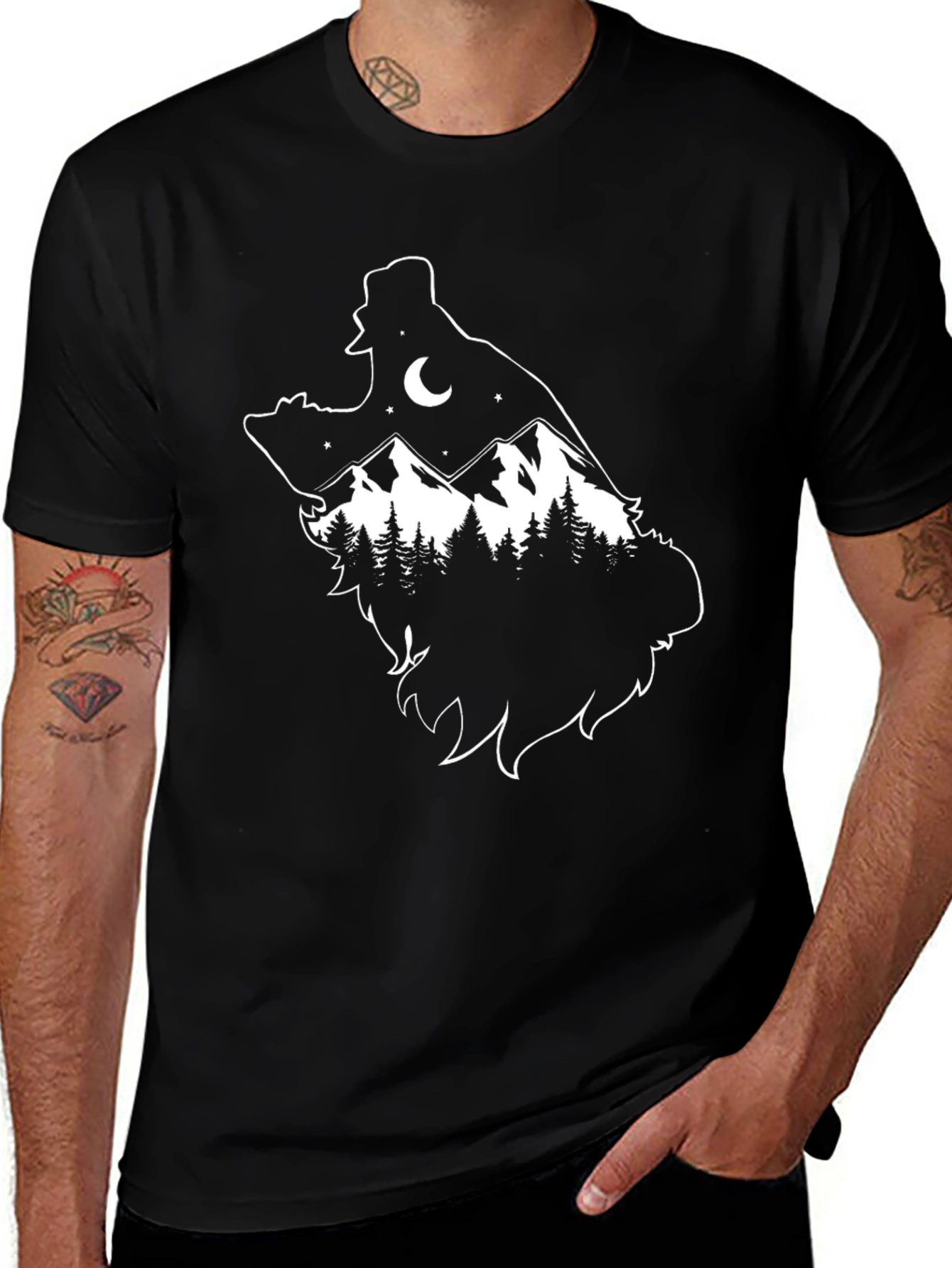 Wolf Mountain Scene T-Shirt - Black