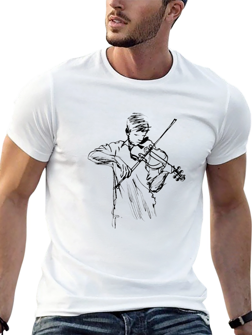 Violinist Sketch Black T-Shirt
