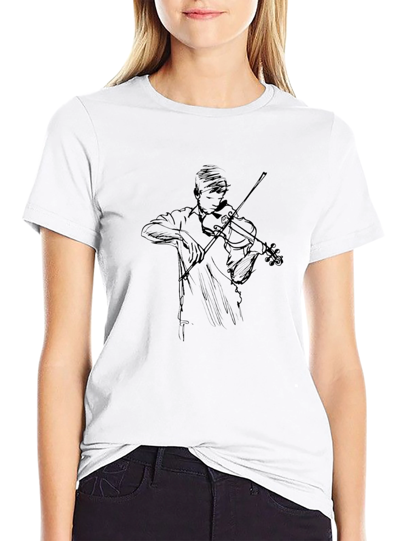 Violinist Sketch Black T-Shirt