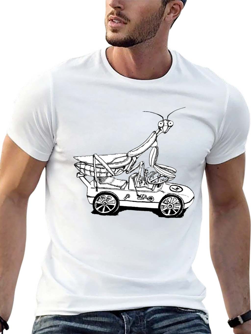 Mantis in a Car Graphic Tee - Unique Design