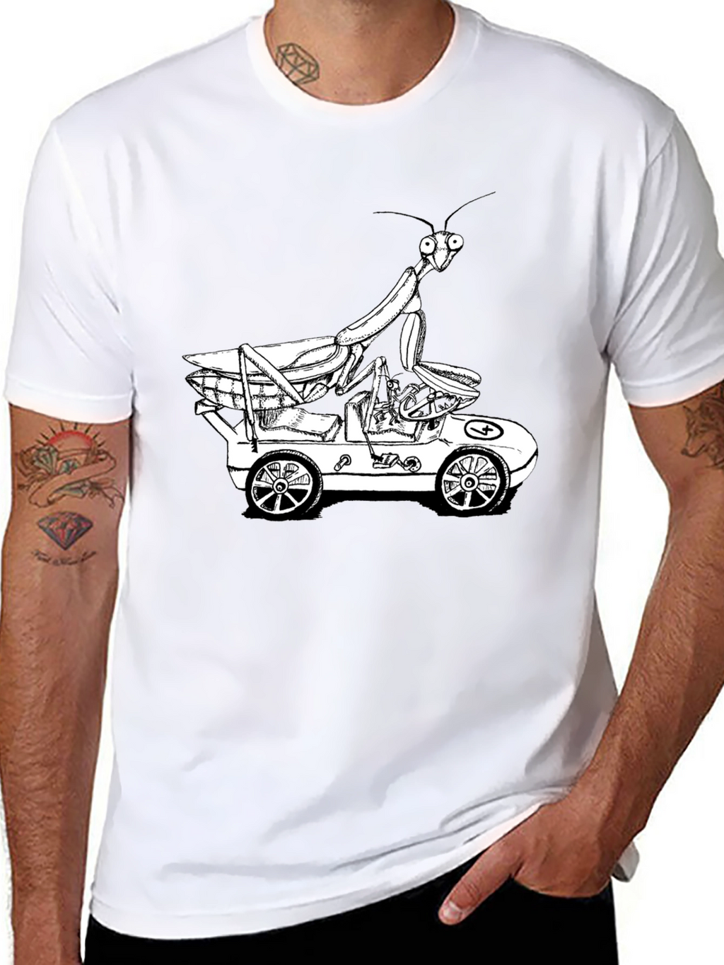 Mantis in a Car Graphic Tee - Unique Design