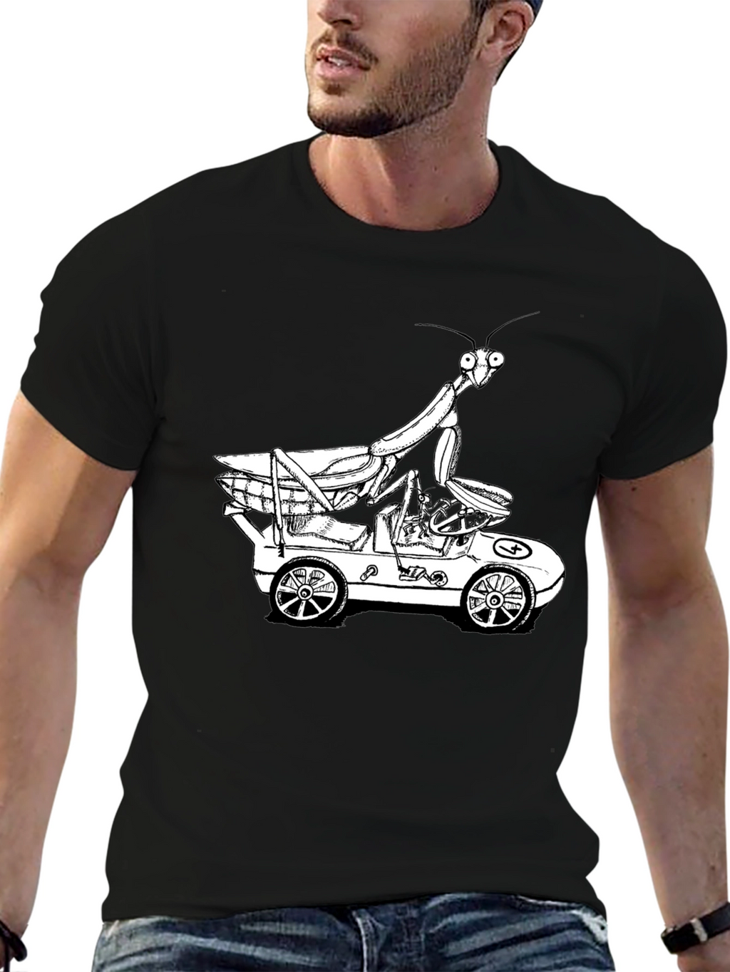 Mantis in a Car Graphic Tee - Unique Design