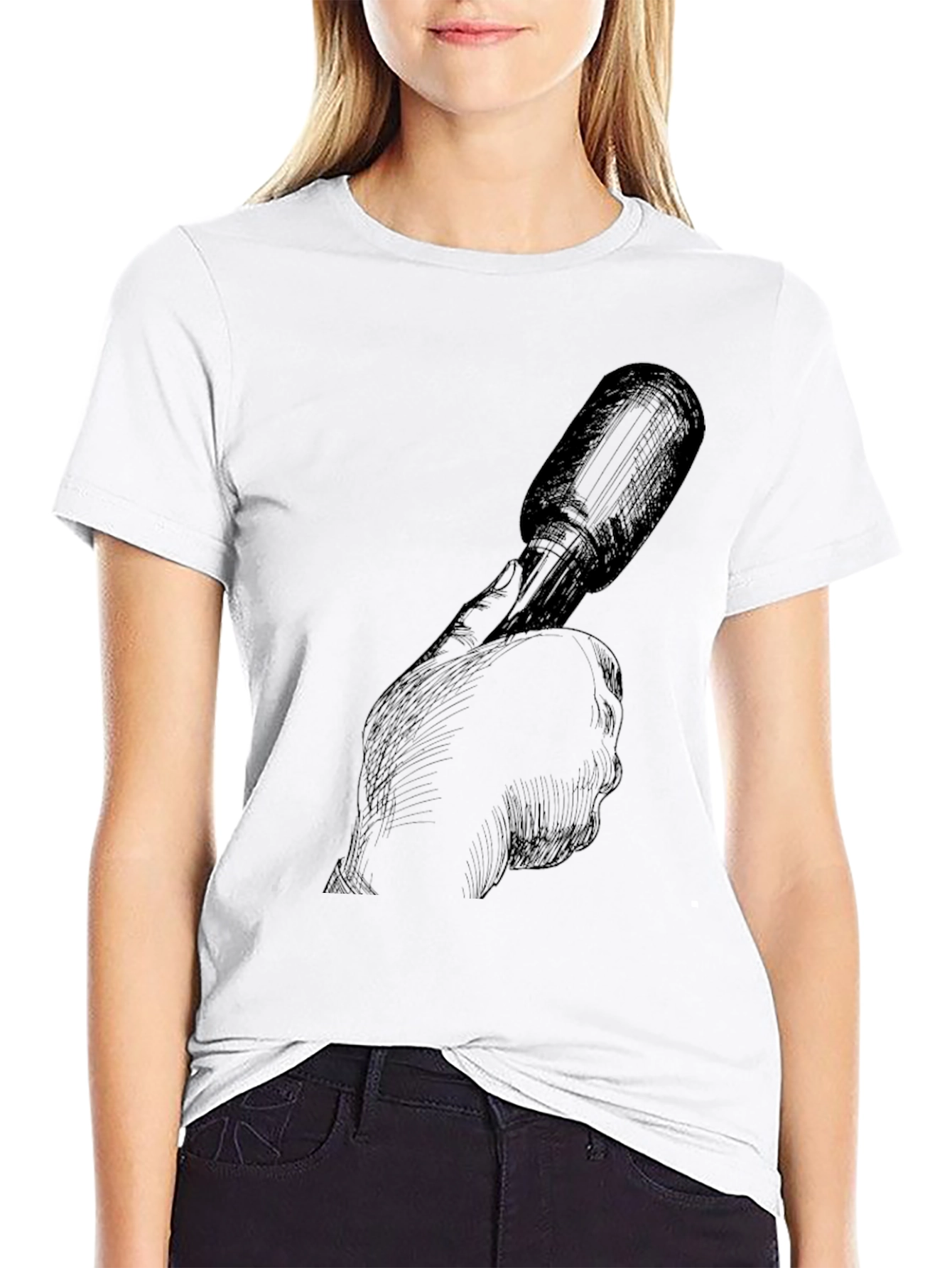 Dark Sketch Tee: Hand Holding Microphone