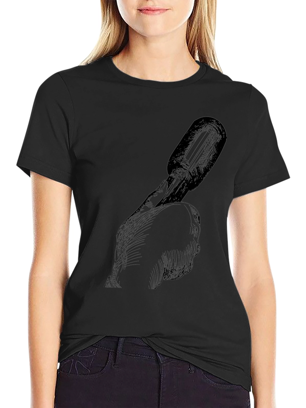 Dark Sketch Tee: Hand Holding Microphone