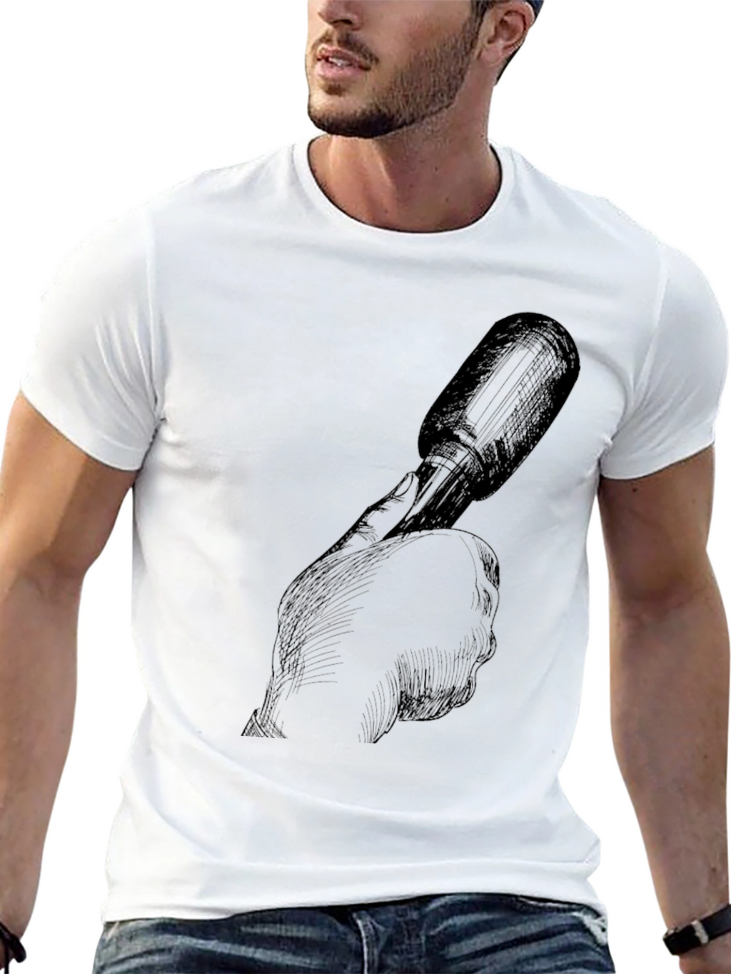 Dark Sketch Tee: Hand Holding Microphone