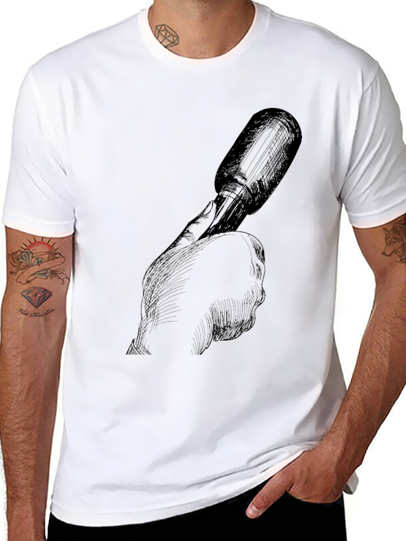 Dark Sketch Tee: Hand Holding Microphone