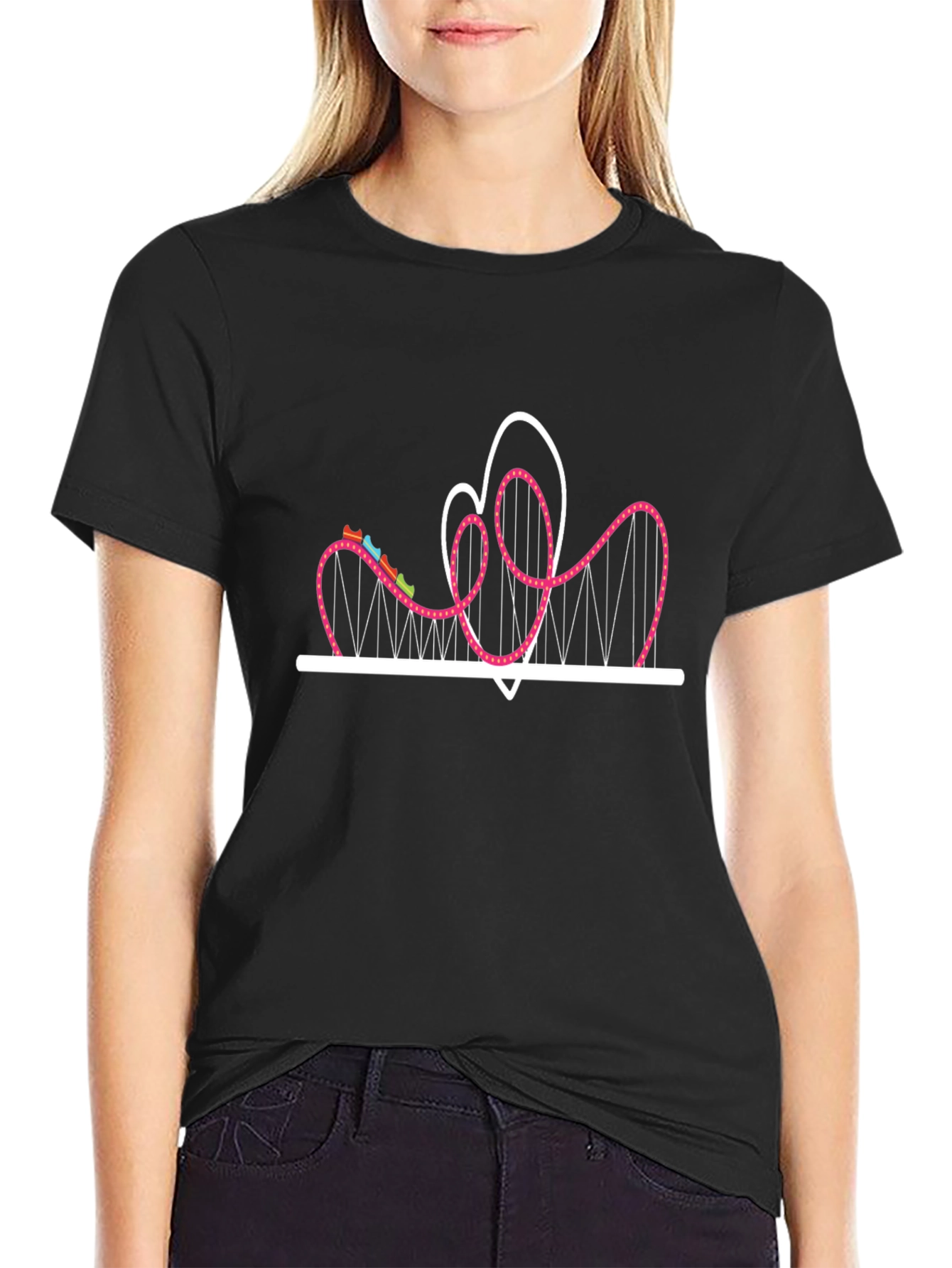 Roller Coaster Heart Graphic Tee - Black