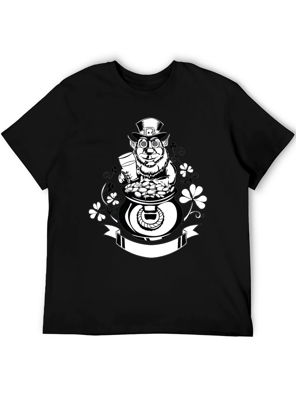 St. Patricks Day Leprechaun Pot of Gold Black T-Shirt