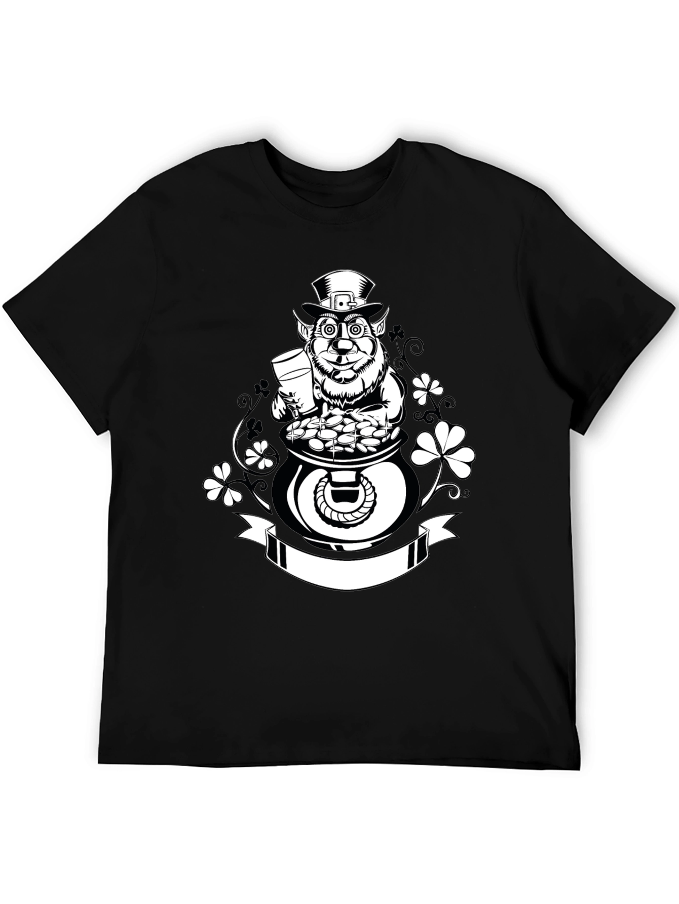 St. Patricks Day Leprechaun Pot of Gold Black T-Shirt