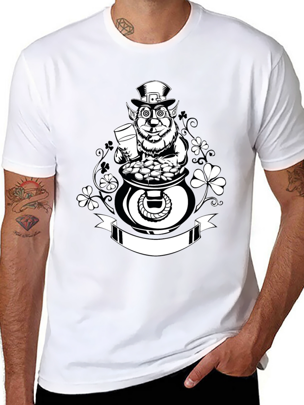 St. Patricks Day Leprechaun Pot of Gold Black T-Shirt