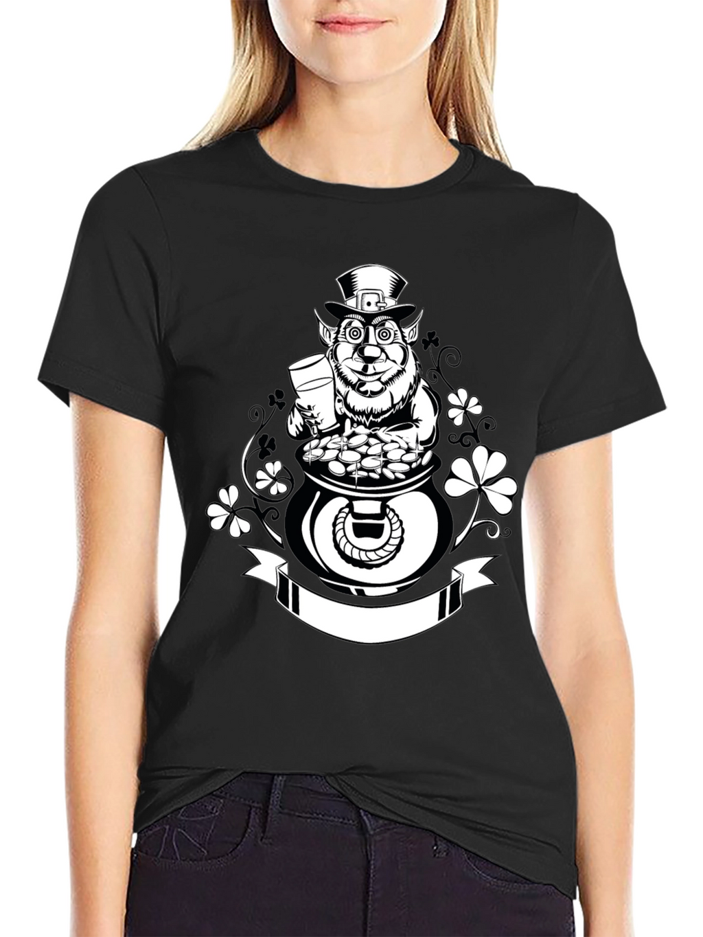 St. Patricks Day Leprechaun Pot of Gold Black T-Shirt