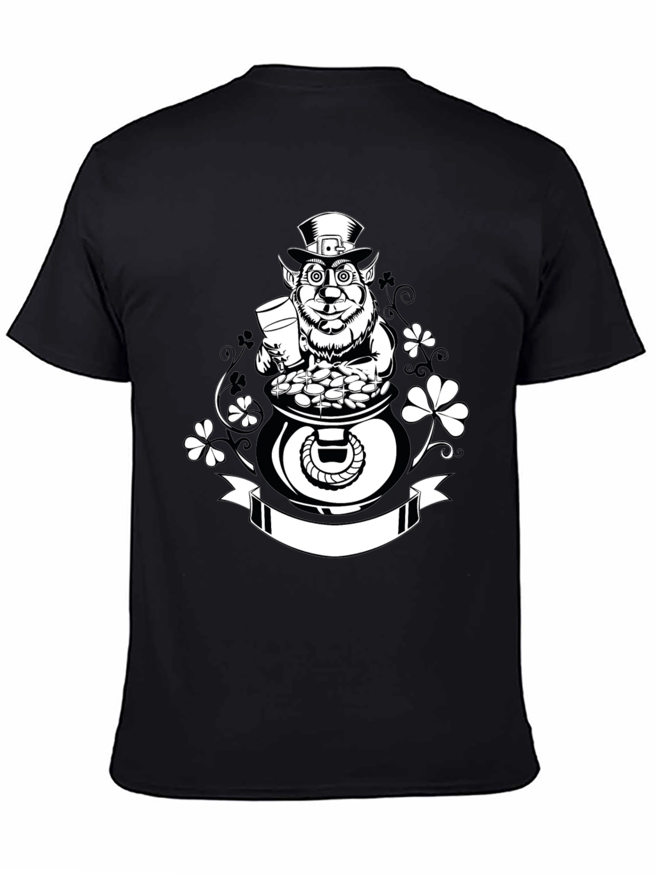 St. Patricks Day Leprechaun Pot of Gold Black T-Shirt
