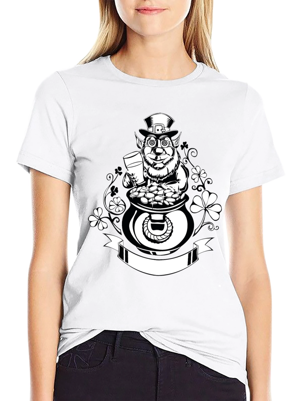 St. Patricks Day Leprechaun Pot of Gold Black T-Shirt