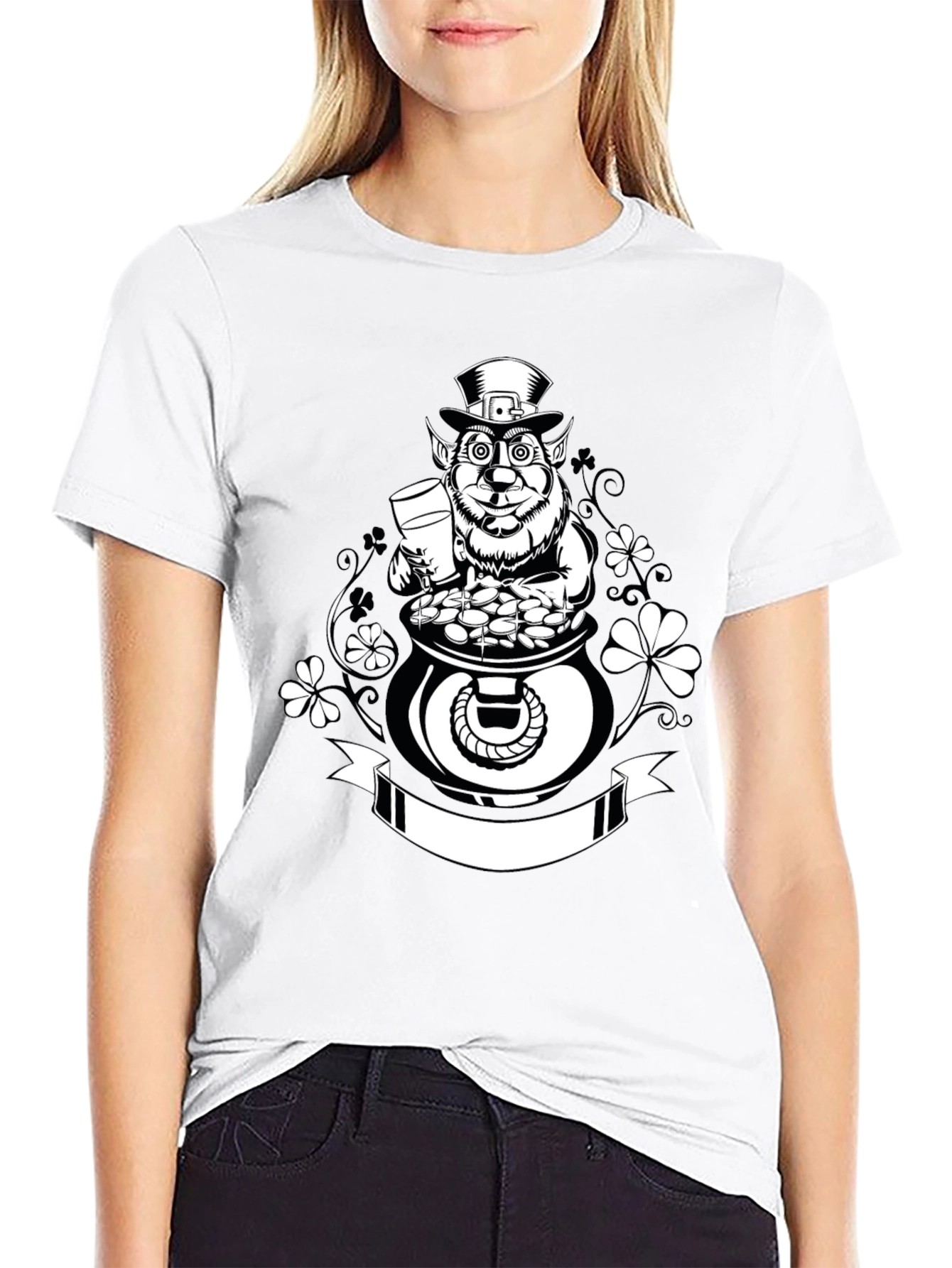 St. Patricks Day Leprechaun Pot of Gold Black T-Shirt