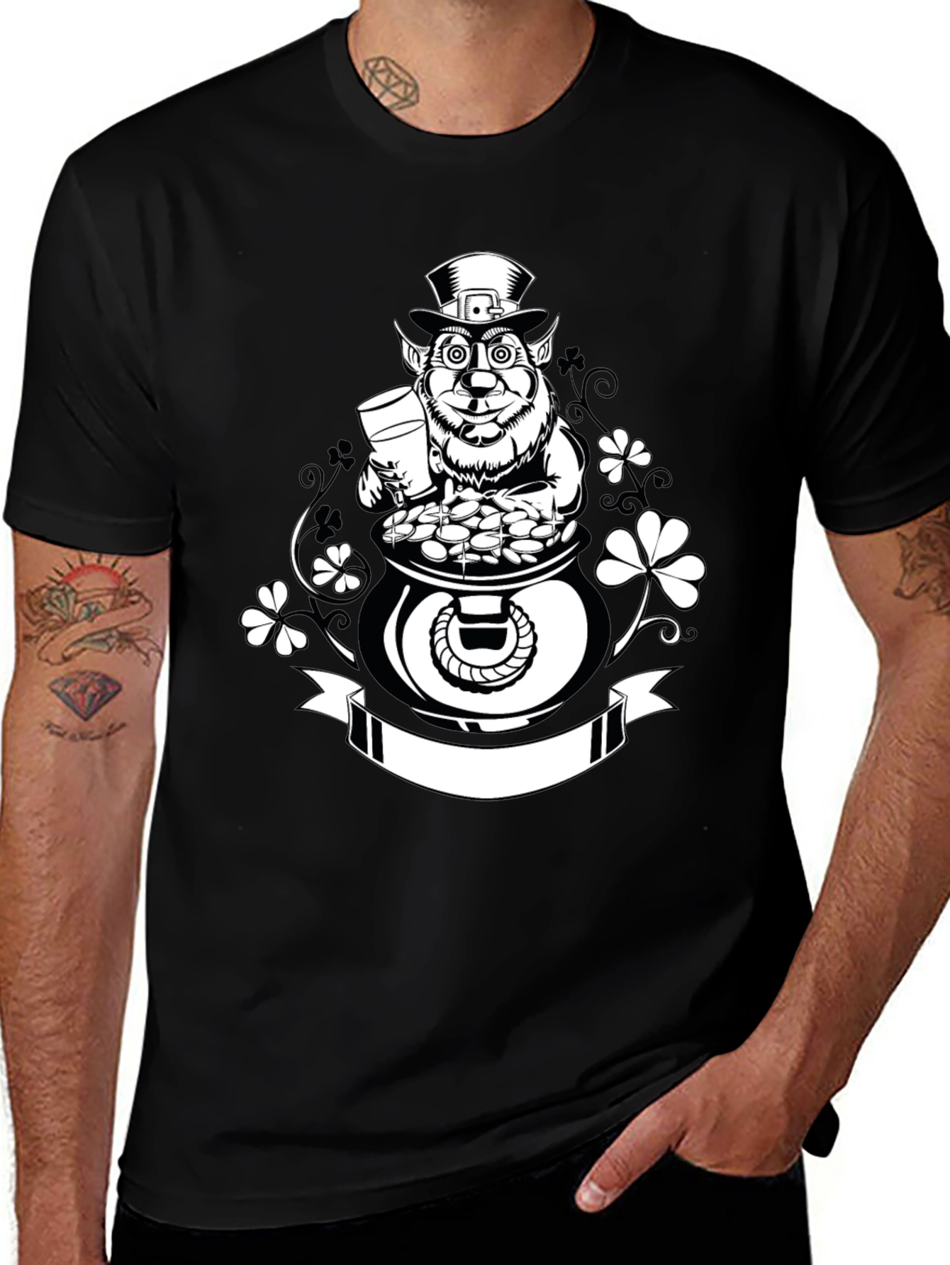 St. Patricks Day Leprechaun Pot of Gold Black T-Shirt