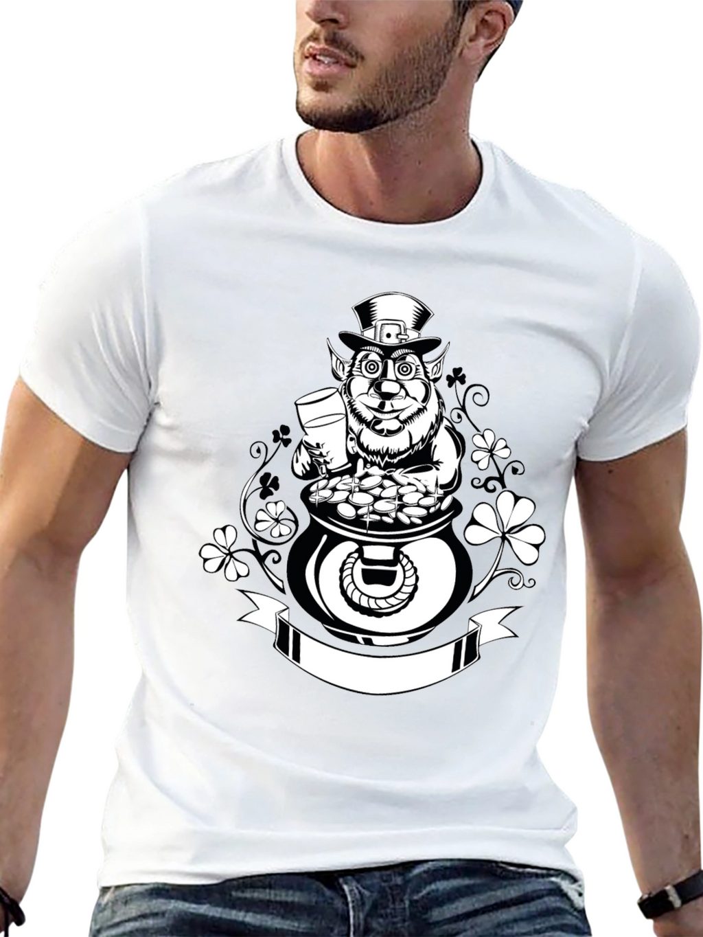 St. Patricks Day Leprechaun Pot of Gold Black T-Shirt