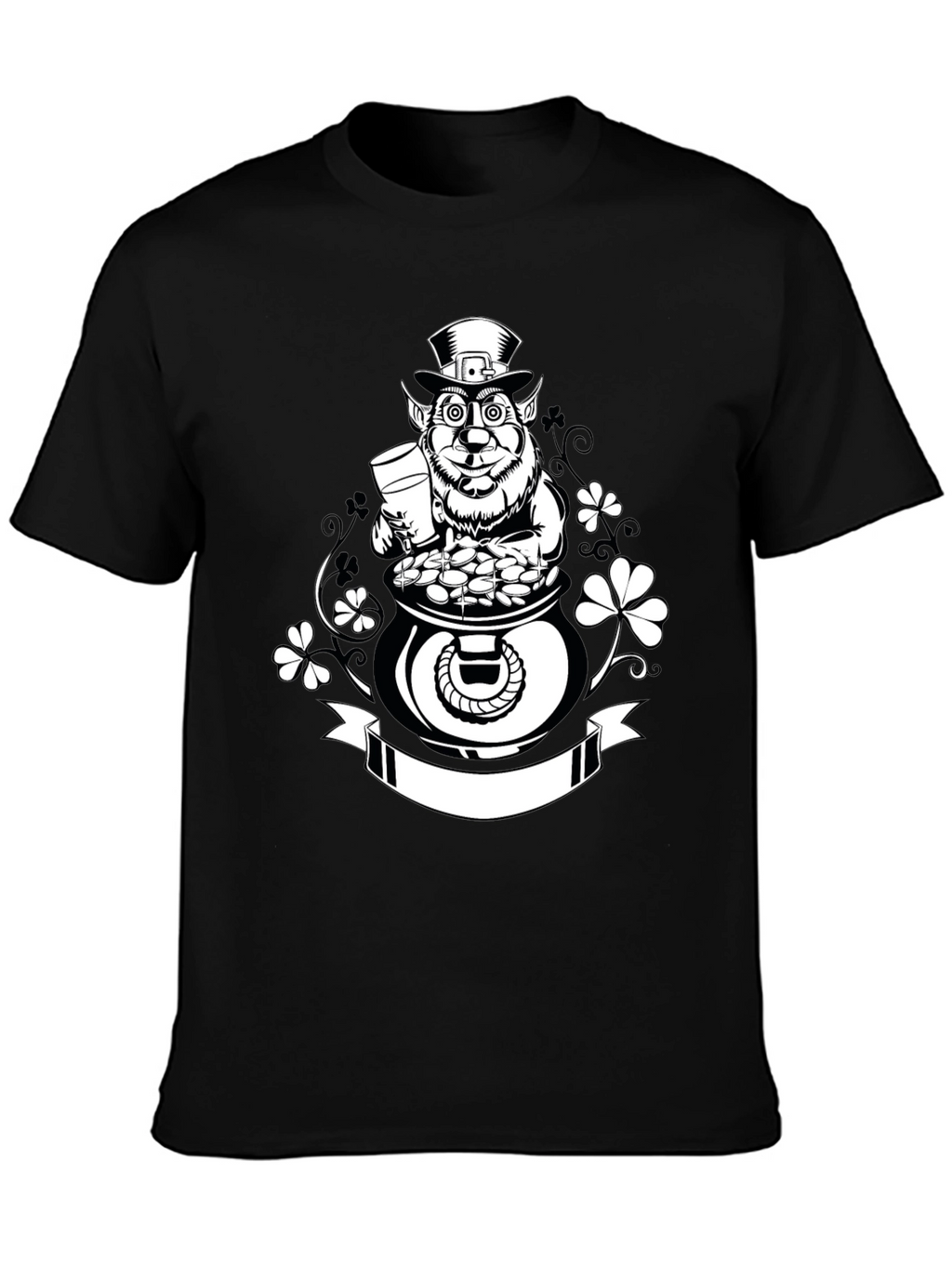 St. Patricks Day Leprechaun Pot of Gold Black T-Shirt