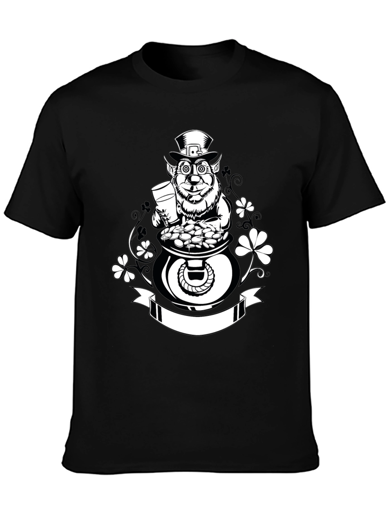 St. Patricks Day Leprechaun Pot of Gold Black T-Shirt