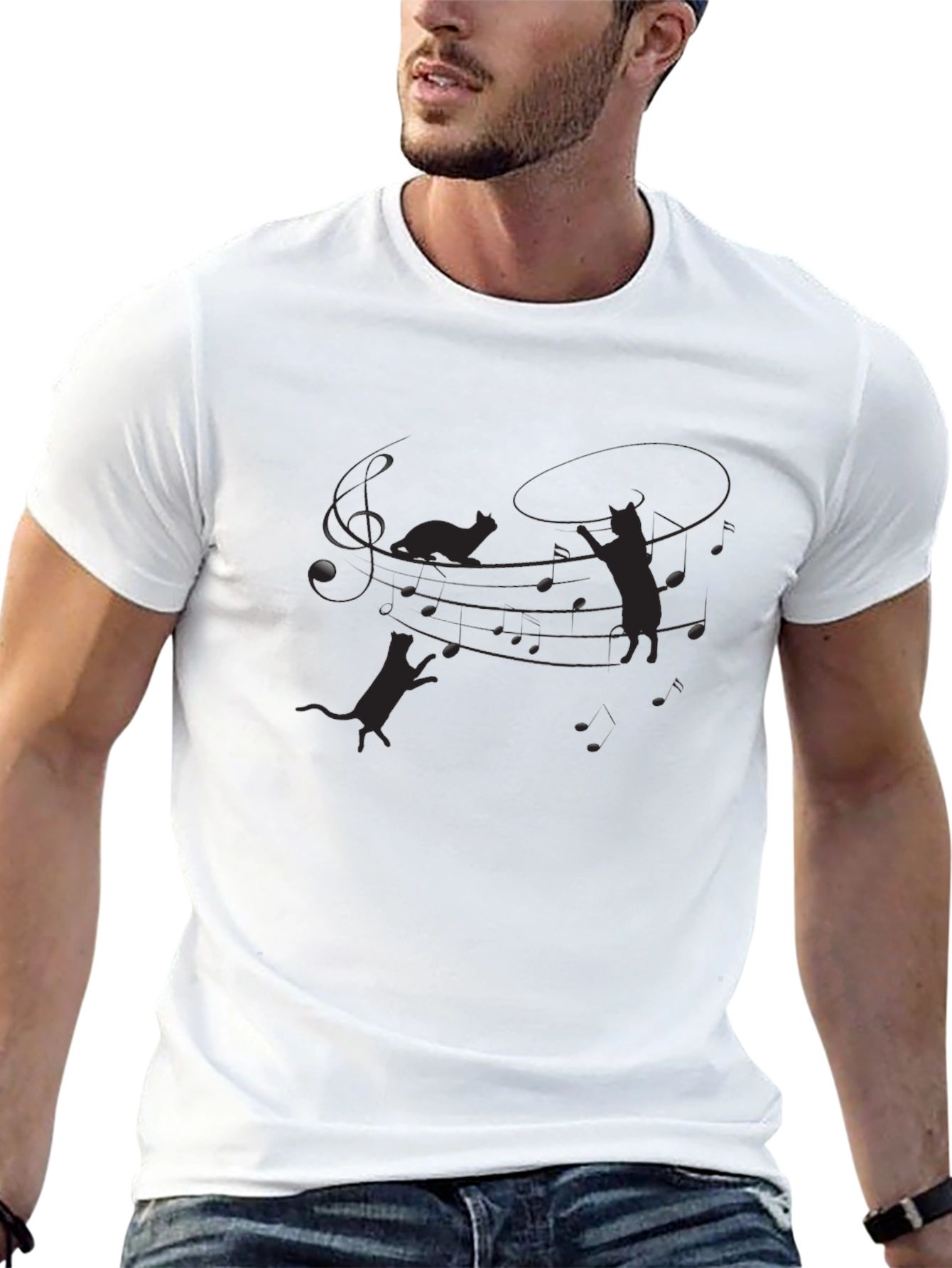 Mens Black Cat Silhouette Graphic Tee