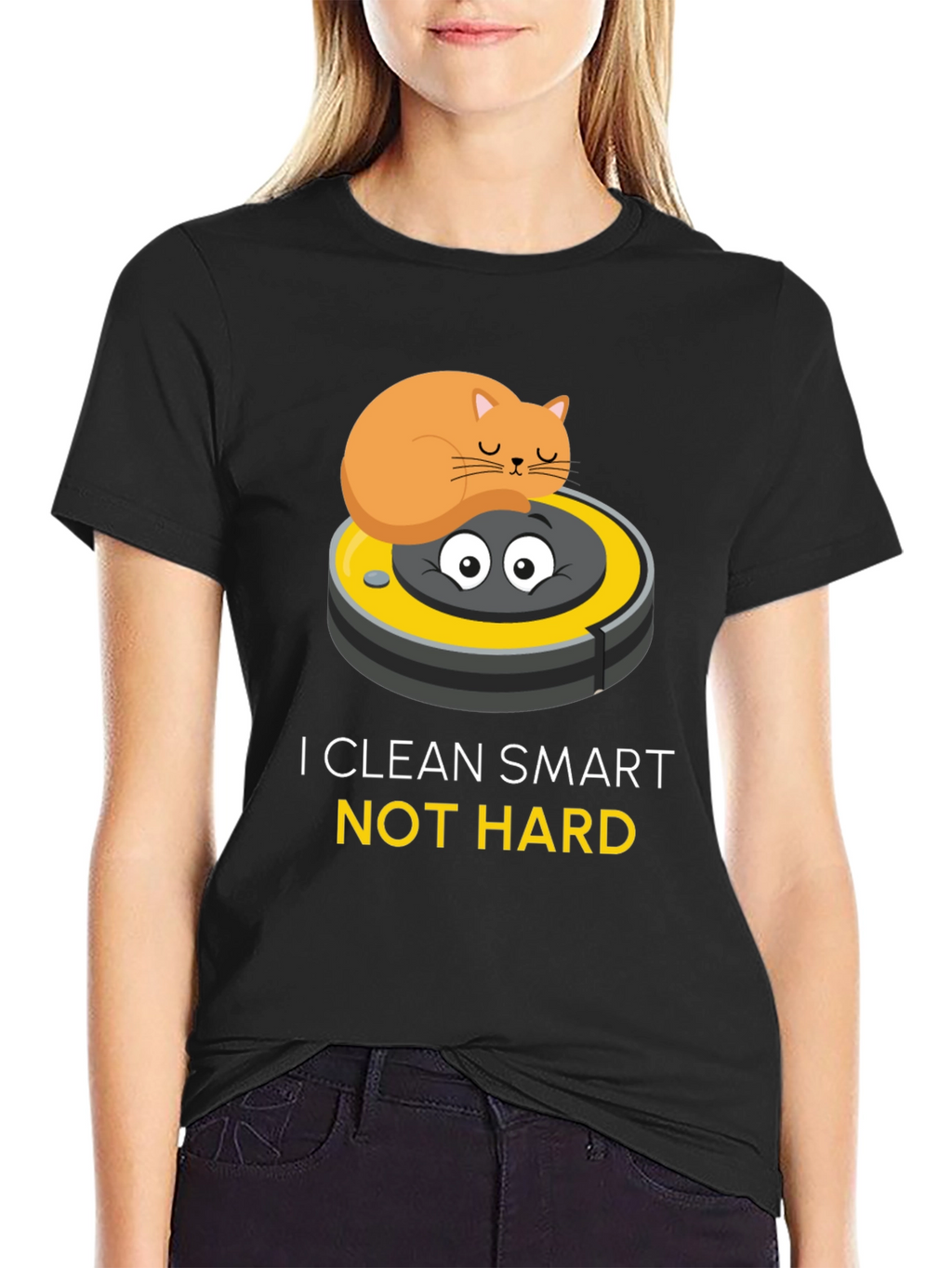 Funny Cat Riding Robot Vacuum T-Shirt