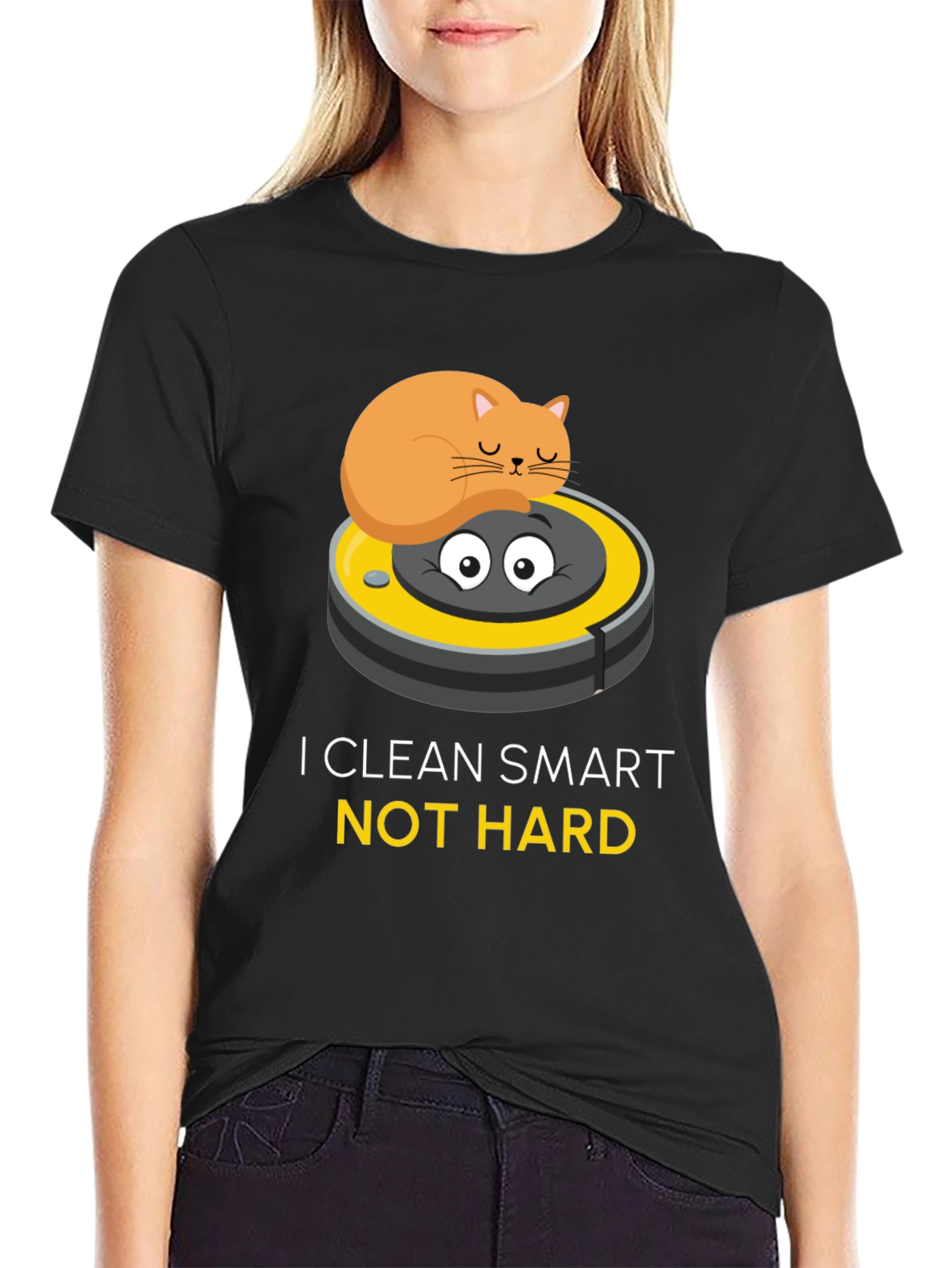 Funny Cat Riding Robot Vacuum T-Shirt