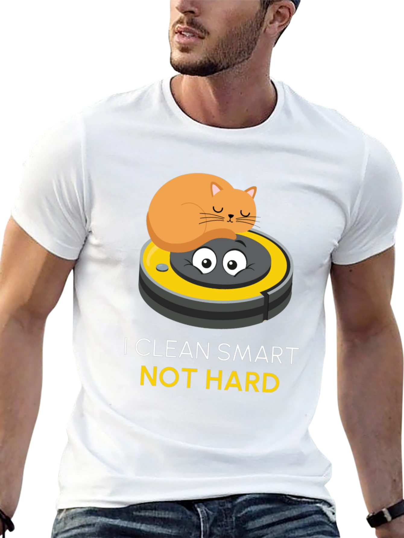 Funny Cat Riding Robot Vacuum T-Shirt
