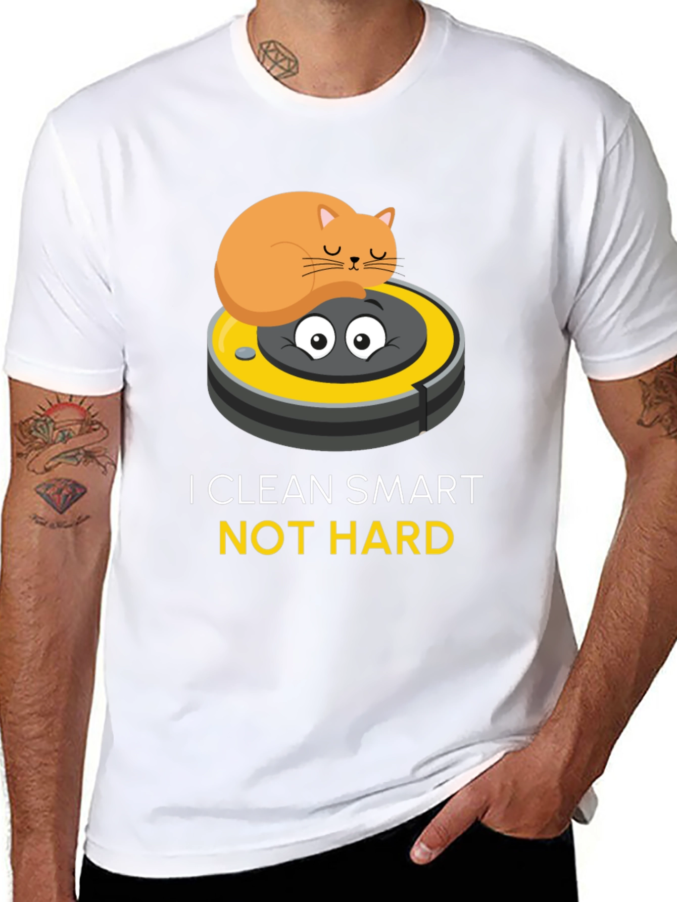 Funny Cat Riding Robot Vacuum T-Shirt